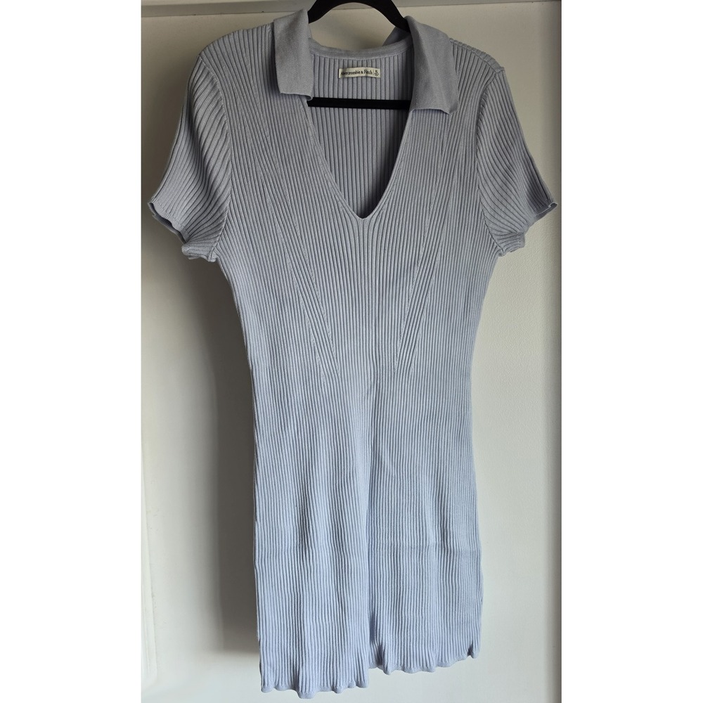 Abercrombie & Fitch Mini Dress XL Light Blue Collared Short Sleeve Ribbed